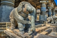 Chennakeshava temple, Beluru, Elephant sculptures at the steps of Saumyanaki Temple, p57