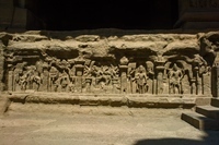 Ellora, Cluster of divine images on the platform of a cave entrance