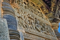 Chennakeshava temple, Beluru,Relief depicting court scene of King Ballala on the right side of the main entrance, p10