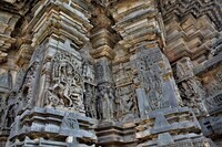 Chennakeshava temple, Beluru, wall reliefs around the sanctum, southern side, SW pillars, Brahma, Narasimha, Varaha