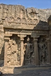 Ellora, Defaced Sculptures with Scenes from Mahabharata above