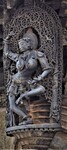 Chennakeshava temple, Beluru, Bracket figure, shilabalike - natya sundari - dancing girl - lizard carved in the backdrop