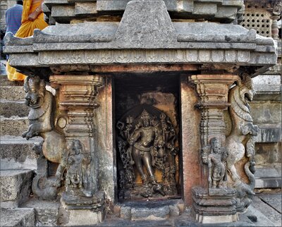 Chennakeshava temple, Beluru, Idol of Bhairava inside the mini shrine at the main entrance