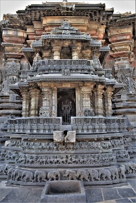 Chennakeshava temple, Beluru, outer wall reliefs around the sanctum, Chariot shaped facade on the north-west 