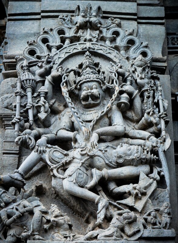 Chennakeshava temple, Beluru, Lord Narasimha killing the demon Hiranyakashipu