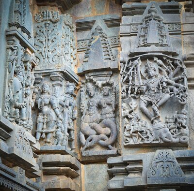 Chennakeshava Temple, Beluru, Shiva killing the demon Gajasura