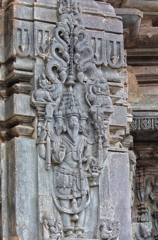 Chennakeshava temple, Beluru, Wall carving of Lord Brahma - front view