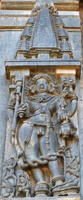 Chennakeshava temple, Beluru, wall reliefs around the sanctum, southern side,SW pillar, Bhairava